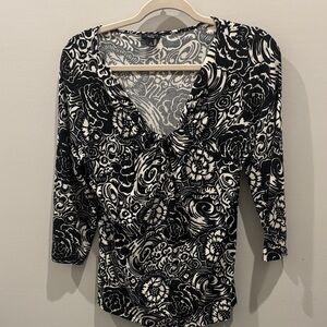 Talbots Black & White Patterned Blouse 3/4 Sleeves